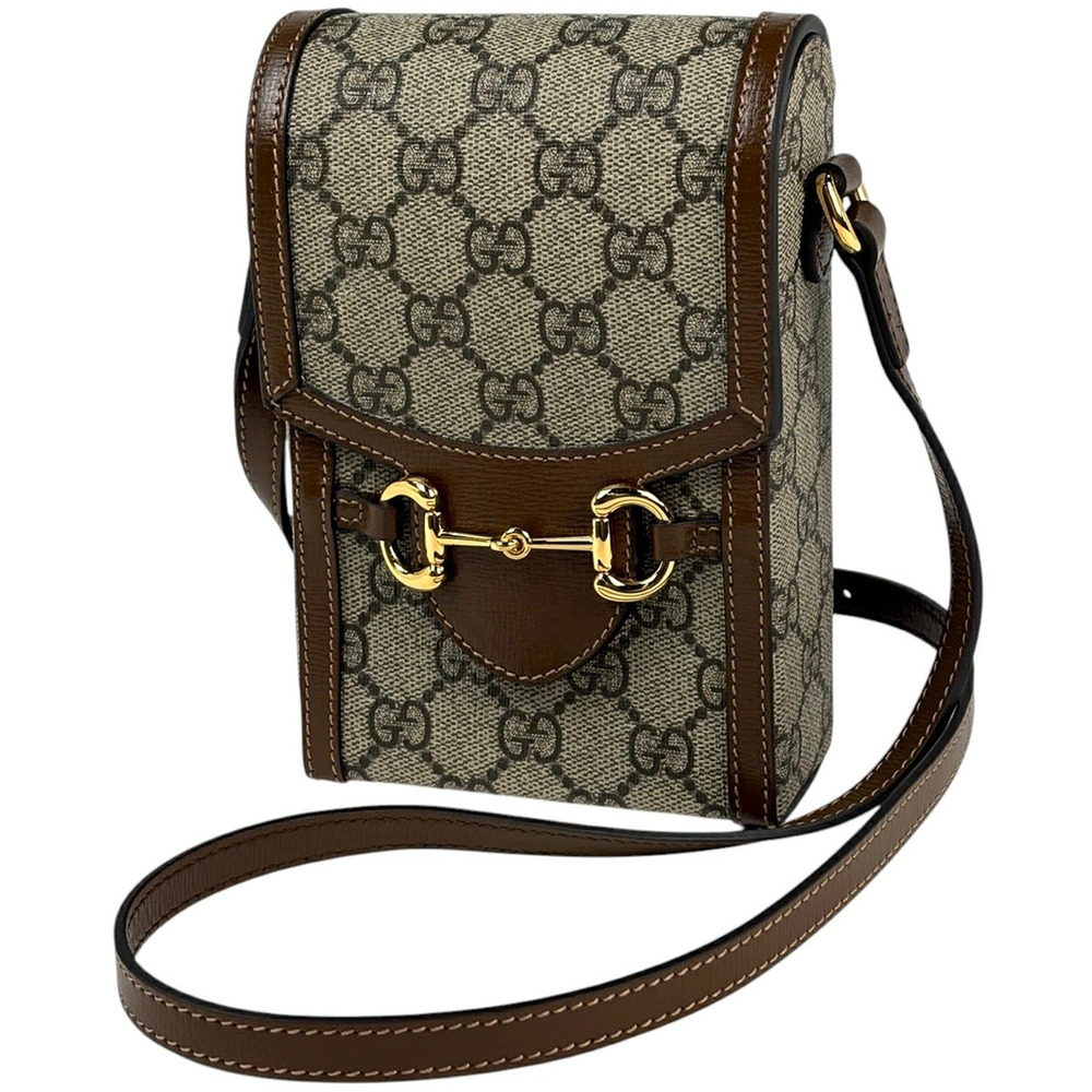 Gucci shoulder bag Horsebit GG canvas brown